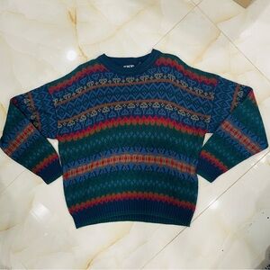 Vintage 90’s Honors Men's Size L Colorful Crewneck Grandpa Sweater